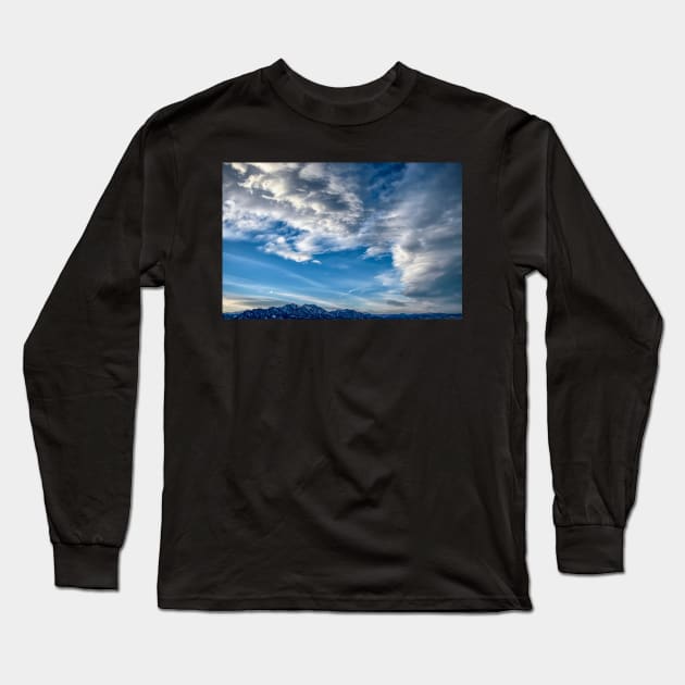 Cloudy Sky Over the Flatiron Mountains Long Sleeve T-Shirt by jecphotography